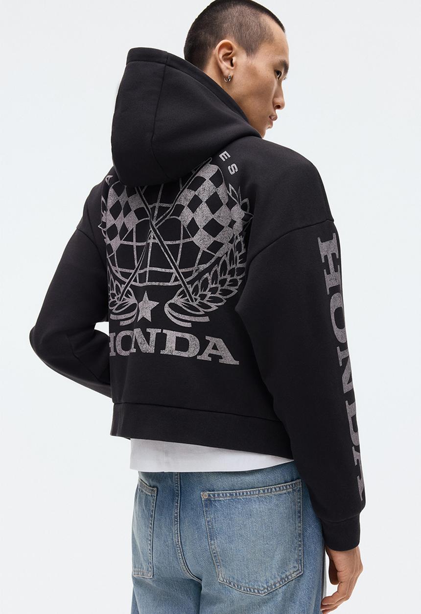 H&M - Oversized fit printed zip-through hoodie - black/honda