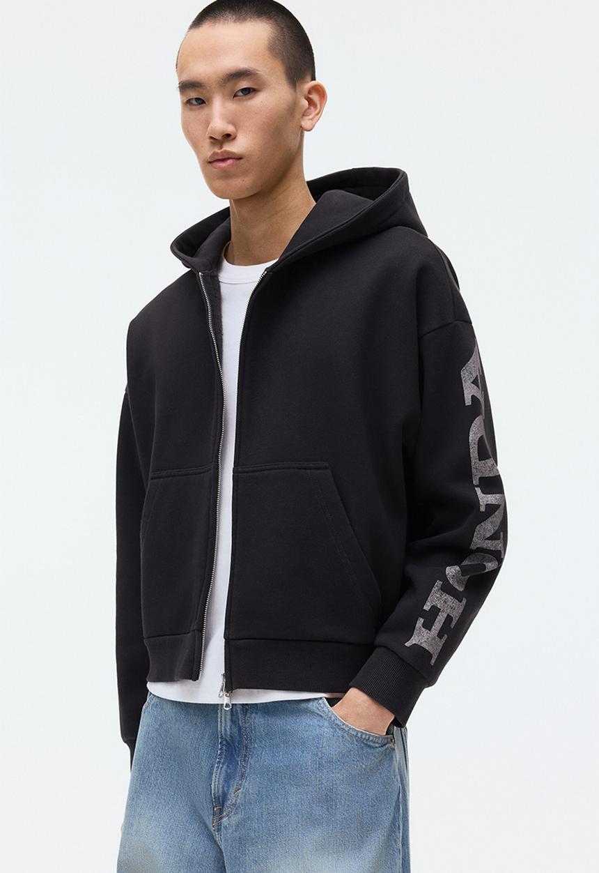H&M - Oversized fit printed zip-through hoodie - black/honda