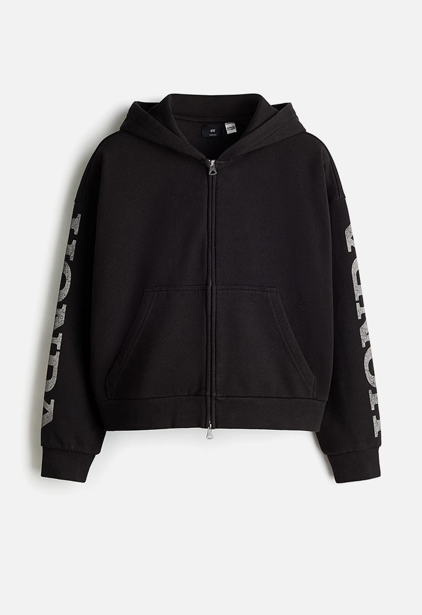 H&M - Oversized fit printed zip-through hoodie - black/honda