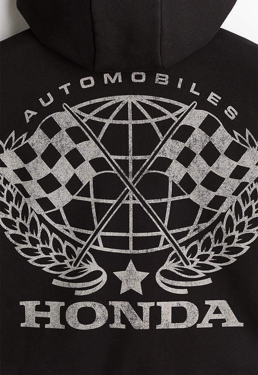 H&M - Oversized fit printed zip-through hoodie - black/honda