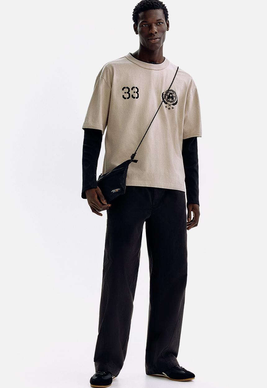 H&M - Printed loose fit t-shirt - beige/33