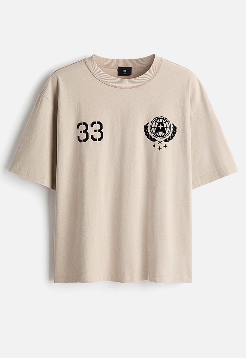 H&M - Printed loose fit t-shirt - beige/33