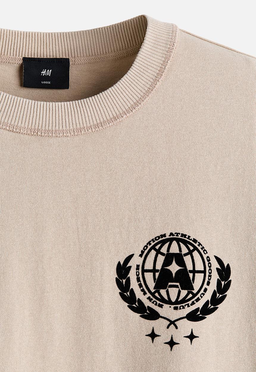 H&M - Printed loose fit t-shirt - beige/33