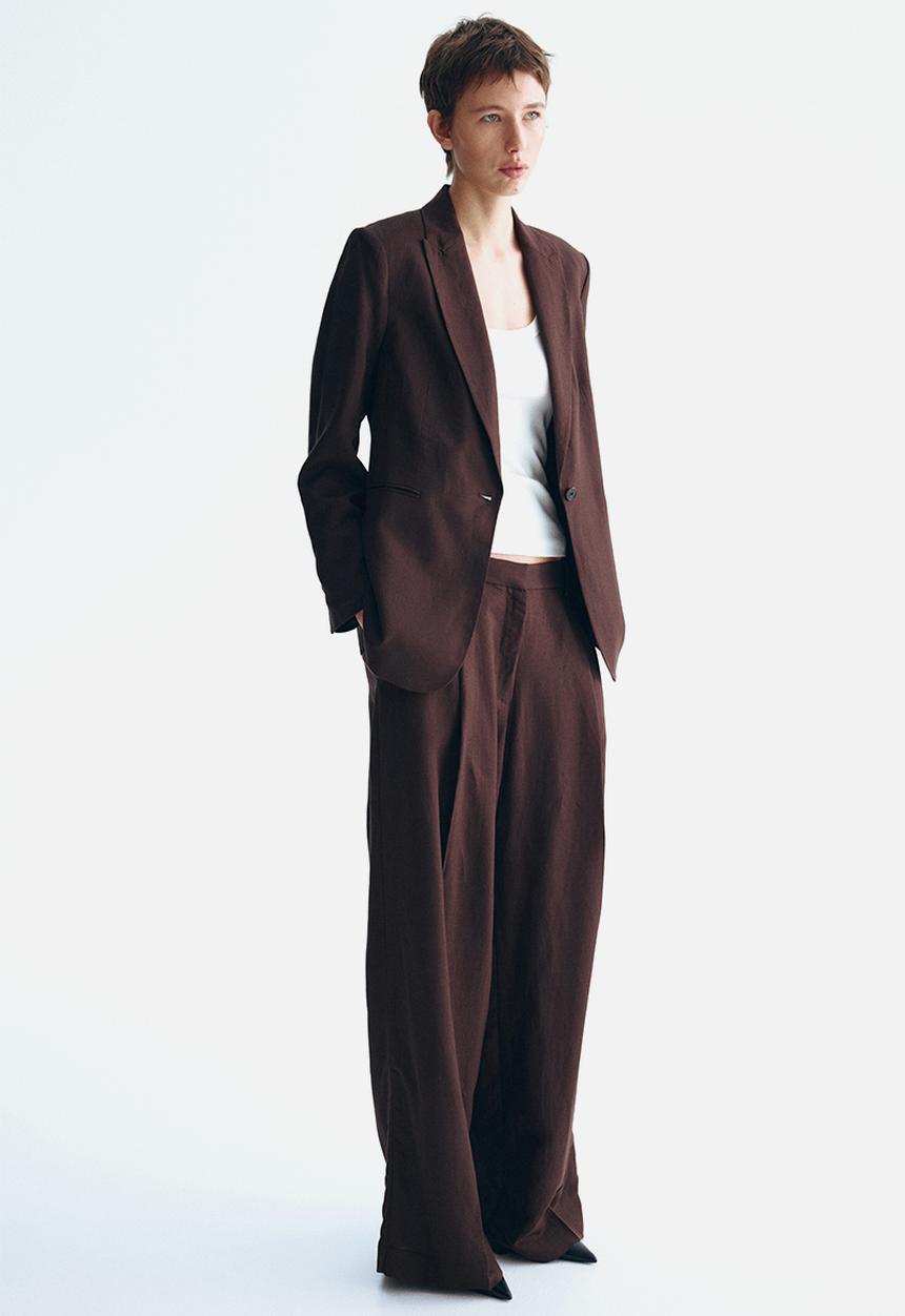 H&M - Tailored linen-blend trousers - dark brown