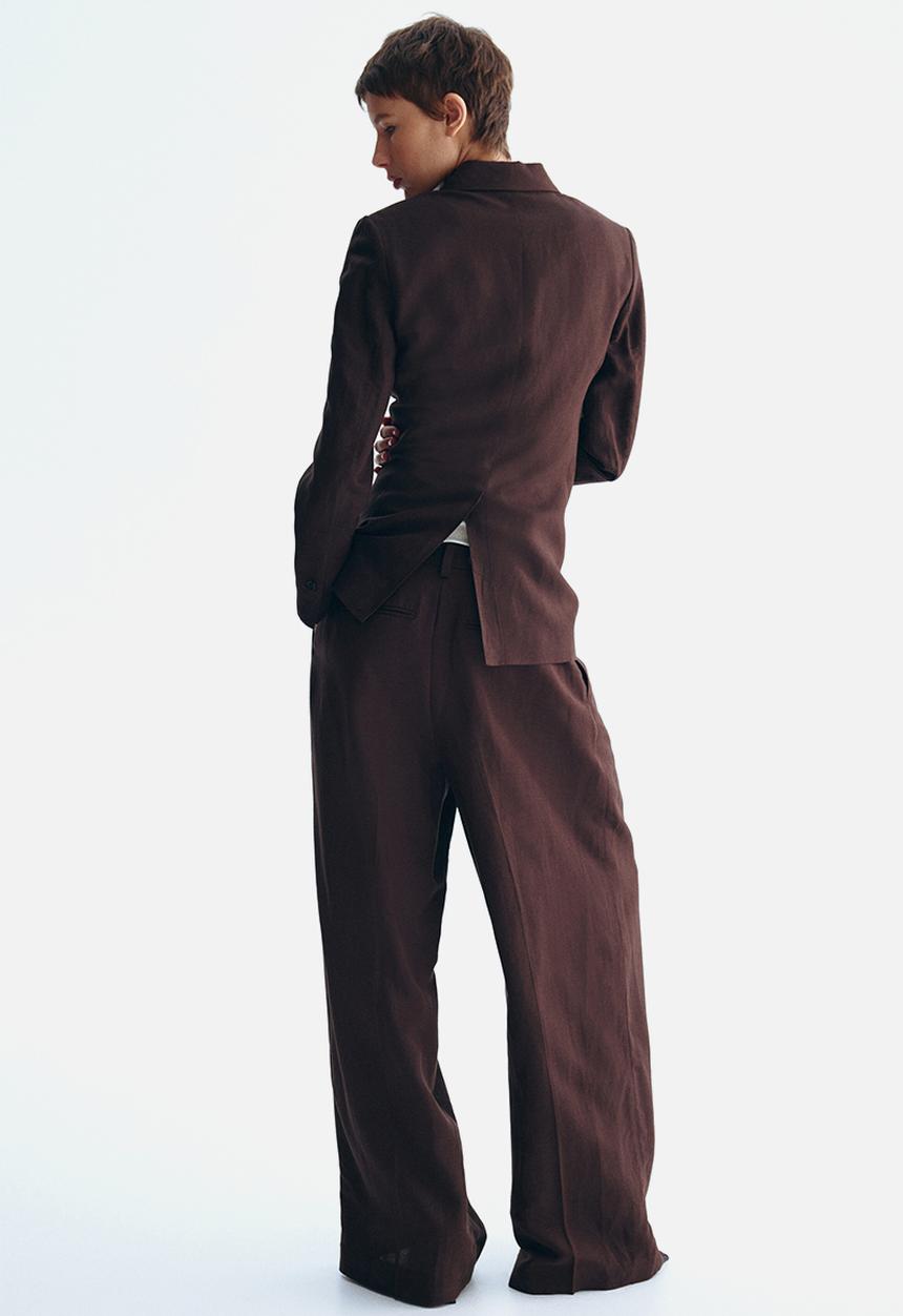 H&M - Tailored linen-blend trousers - dark brown