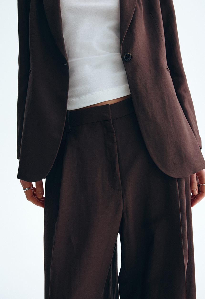 H&M - Tailored linen-blend trousers - dark brown