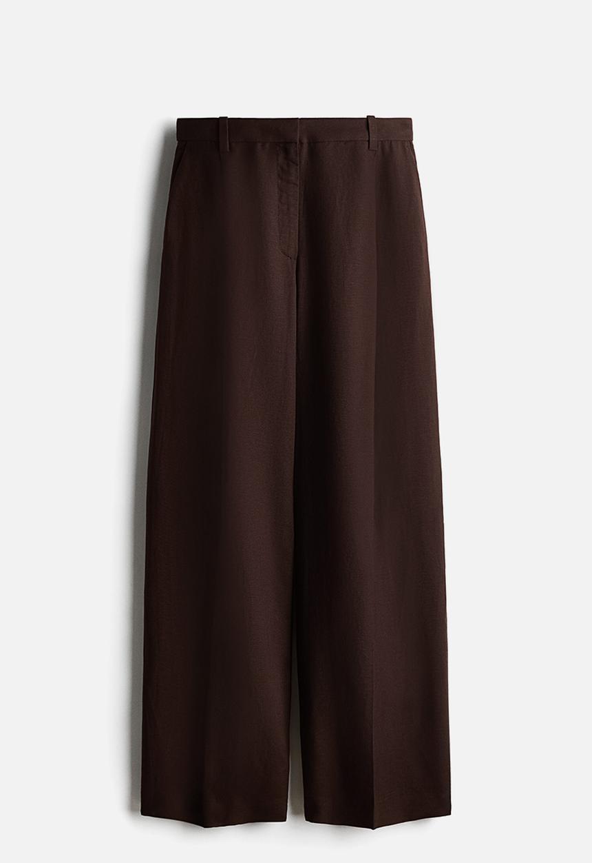 H&M - Tailored linen-blend trousers - dark brown