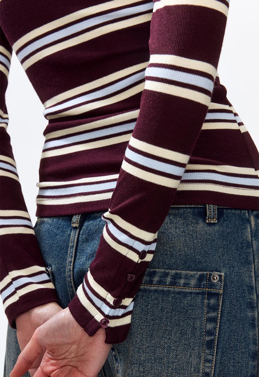 H&M - Ribbed top - burgundy/striped
