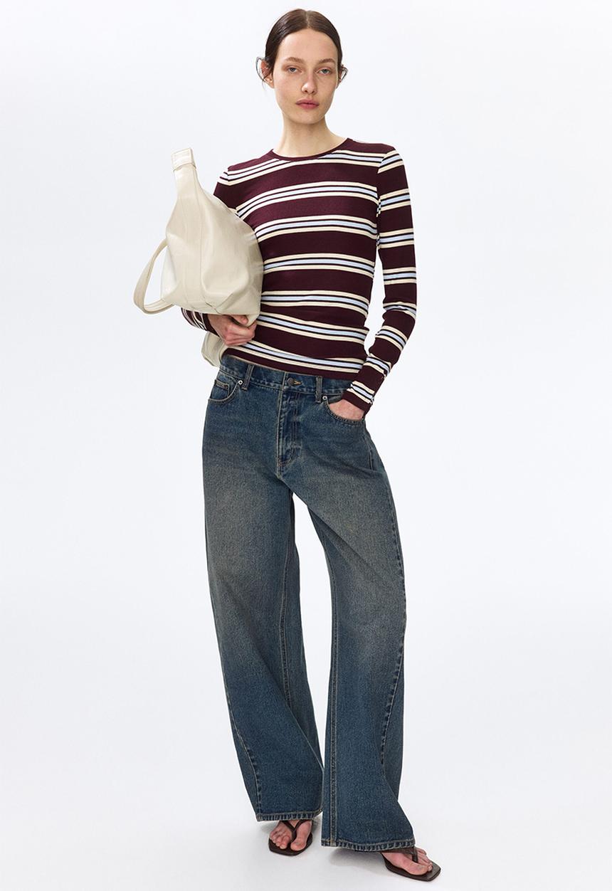 H&M - Ribbed top - burgundy/striped