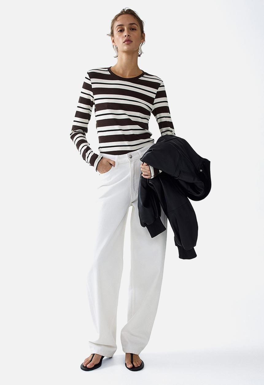 H&M - Ribbed top - white/dark brown striped