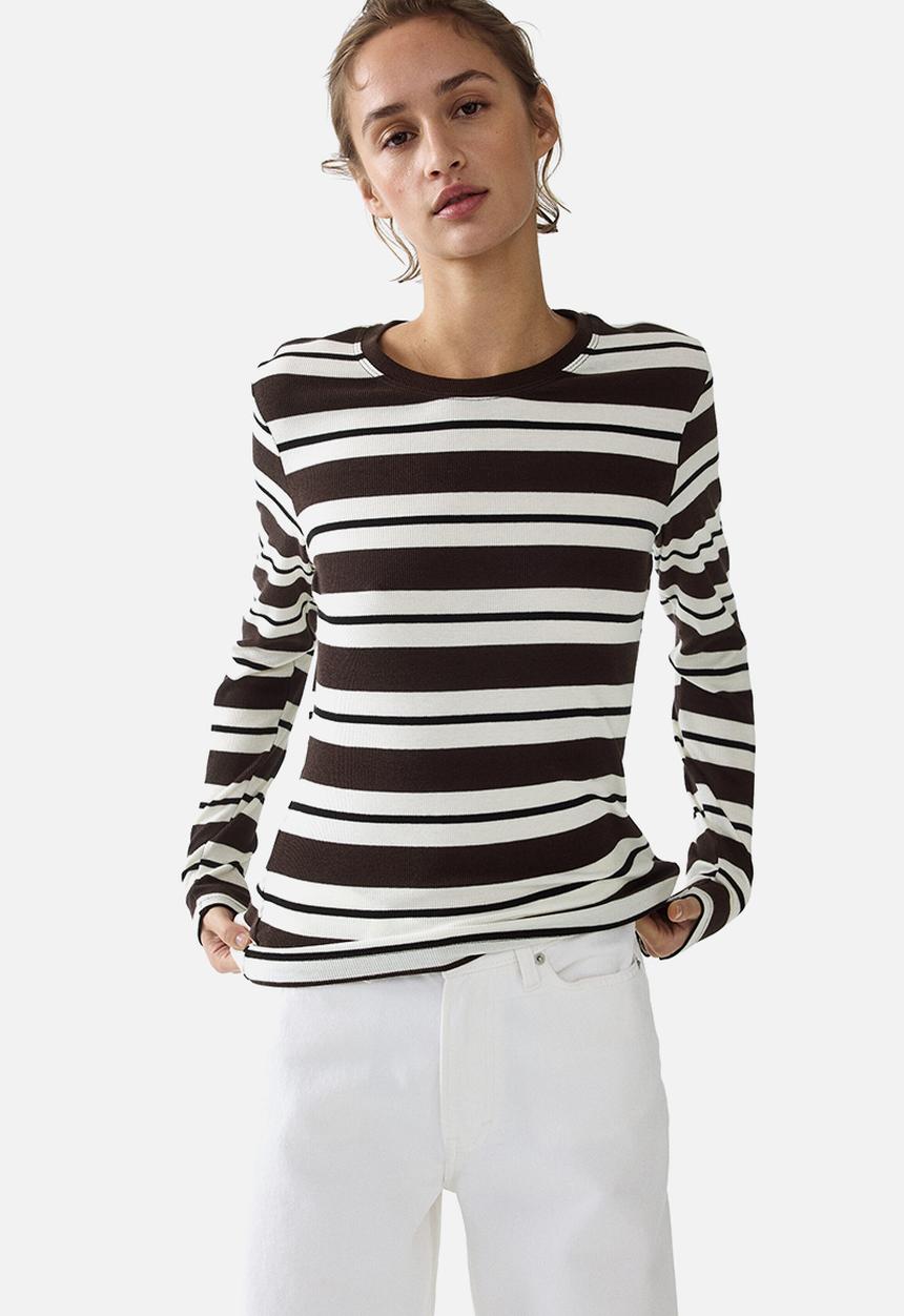 H&M - Ribbed top - white/dark brown striped