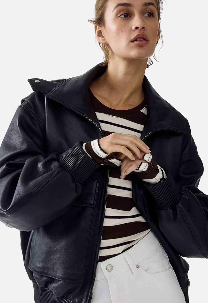 H&M - Ribbed top - white/dark brown striped