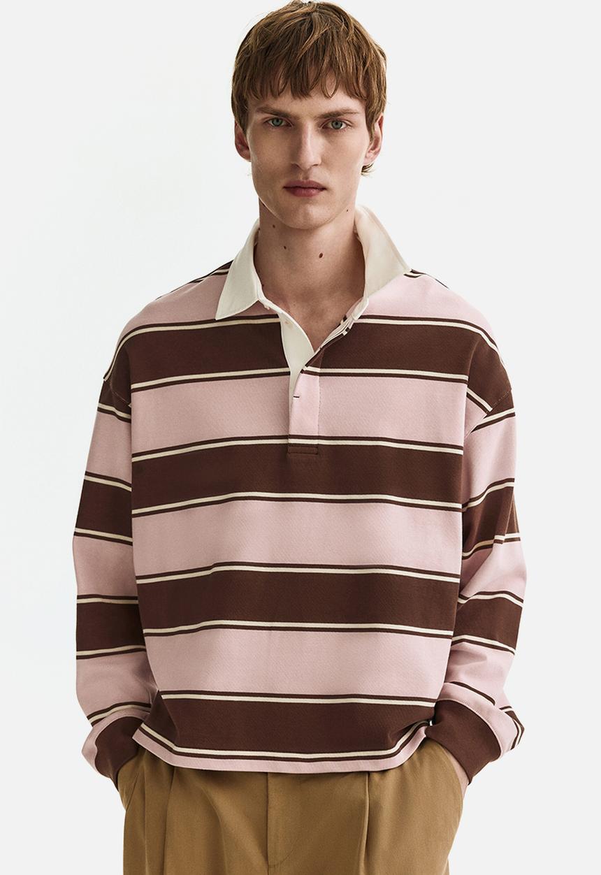 H&M - Loose fit rugby shirt - light pink/striped