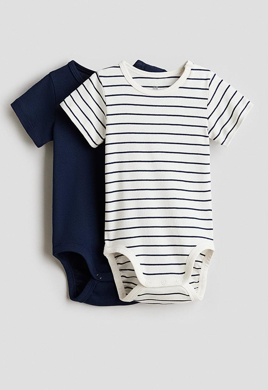 H&M - 2-pack cotton bodysuits - navy blue/white