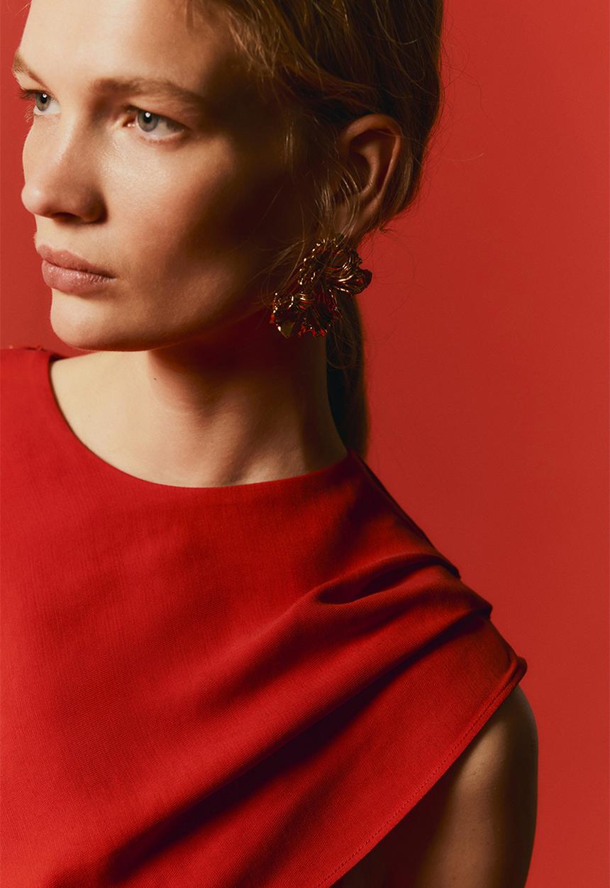 H&M - Asymmetric cape-detail blouse - bright red