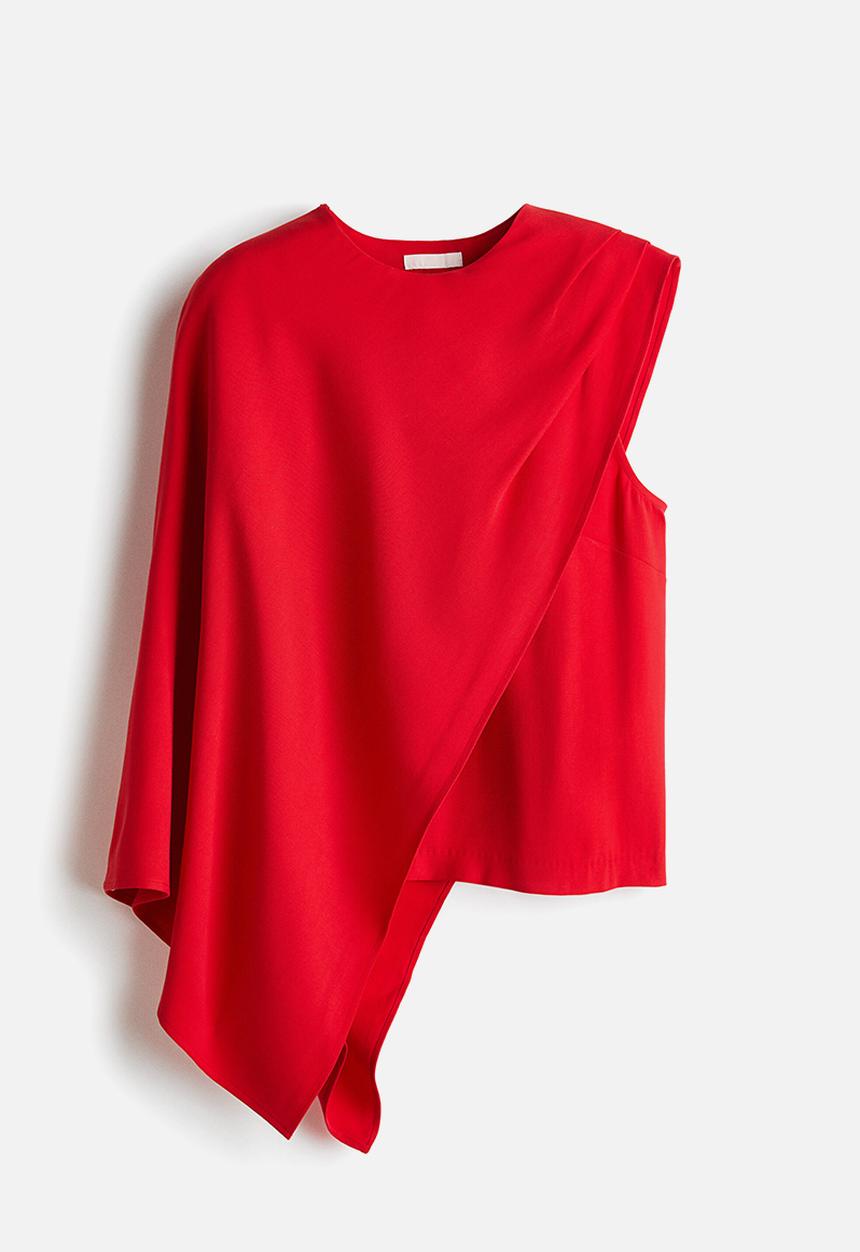 H&M - Asymmetric cape-detail blouse - bright red