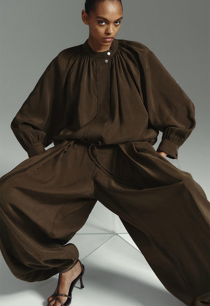 H&M - Balloon-leg modal trousers - dark khaki green