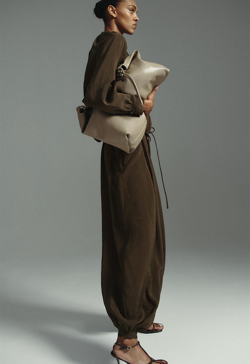 H&M - Balloon-leg modal trousers - dark khaki green