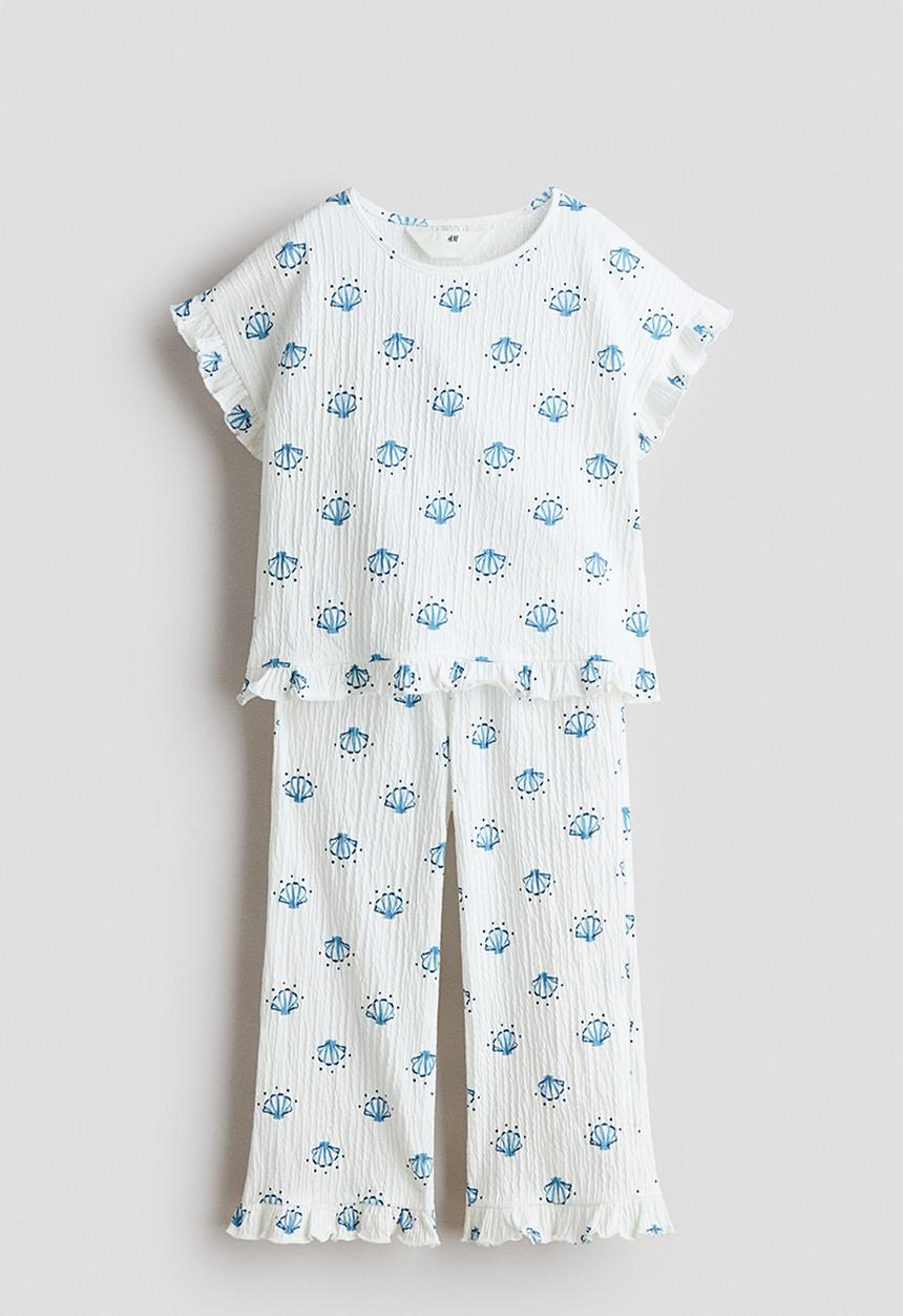 H&M - 2-piece frill-trimmed set - white/seashells