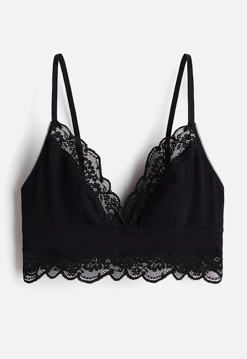 H&M - Lace-trimmed cotton bralette - black