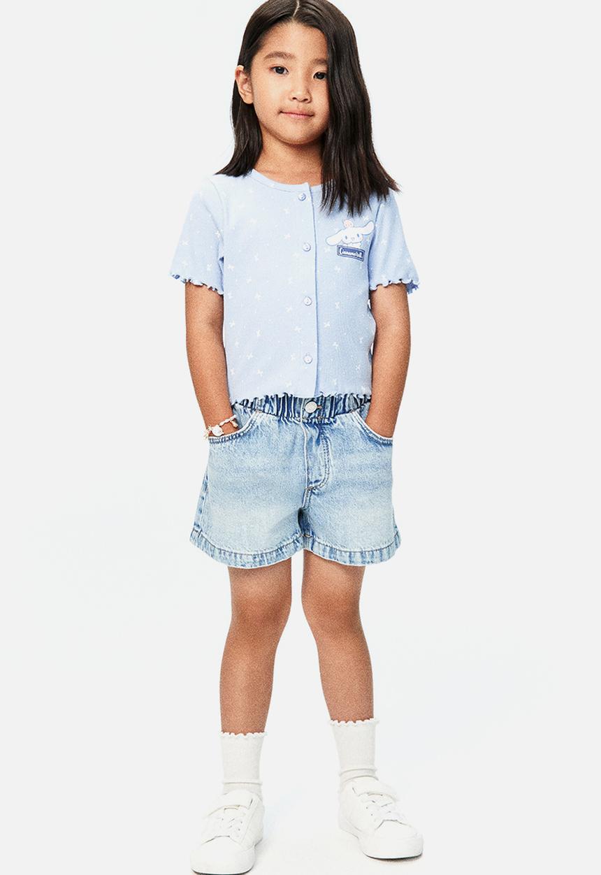 H&M - Printed button-front top - dusty blue/cinnamoroll