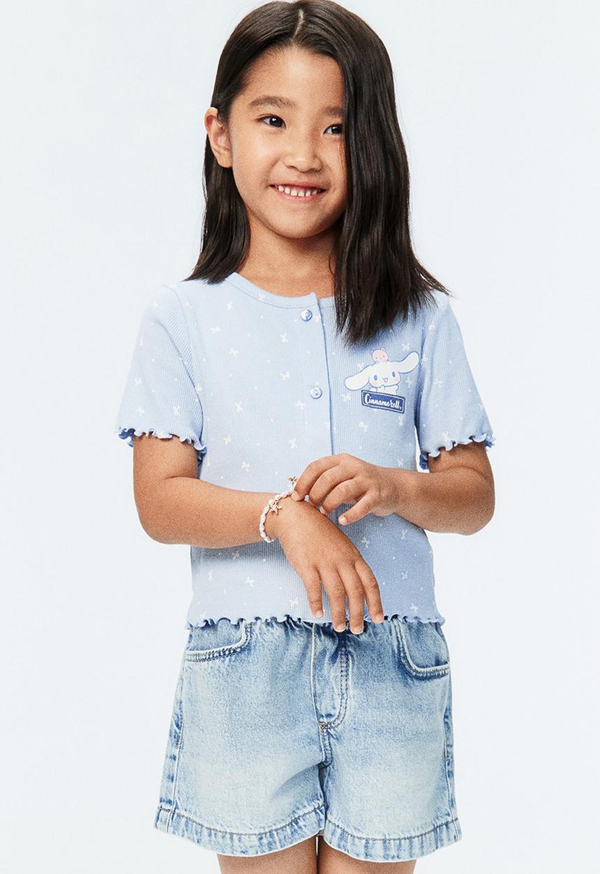 H&M - Printed button-front top - dusty blue/cinnamoroll