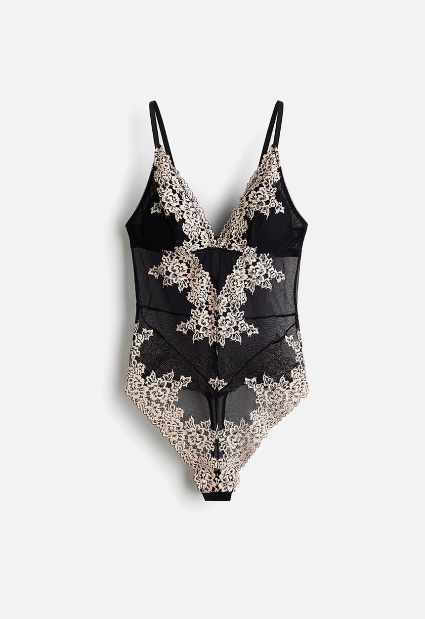 H&M - Padded-cup lace body - black/cream