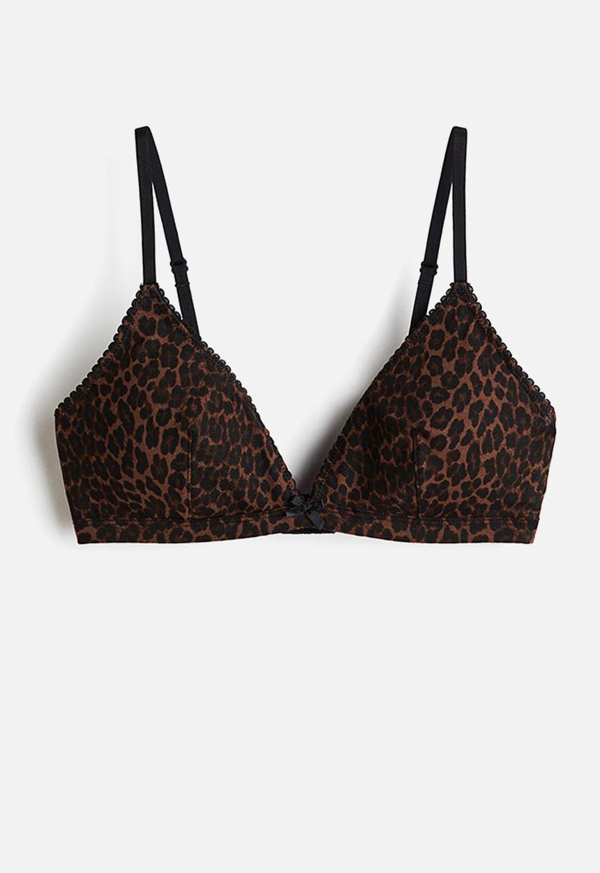 H&M - Padded soft cotton bra - dark brown/leopard print