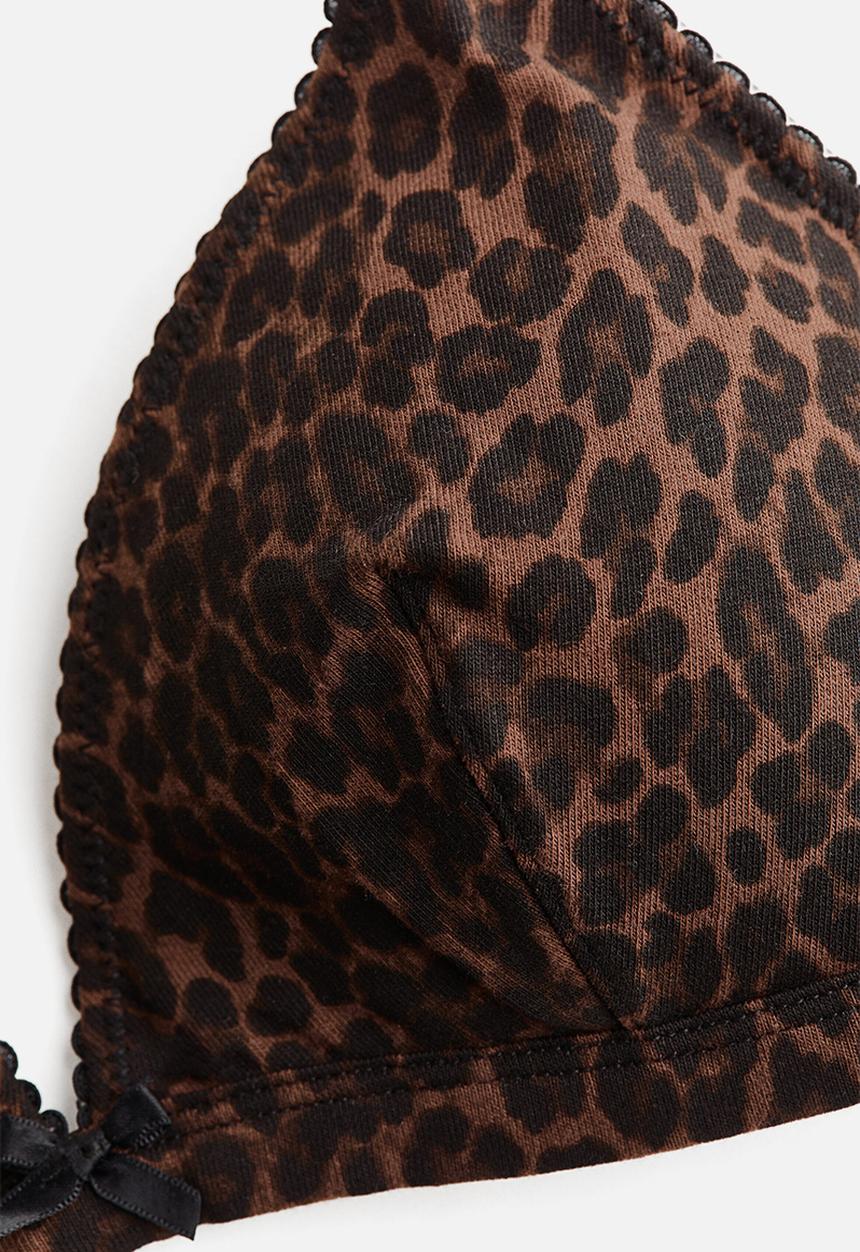 H&M - Padded soft cotton bra - dark brown/leopard print