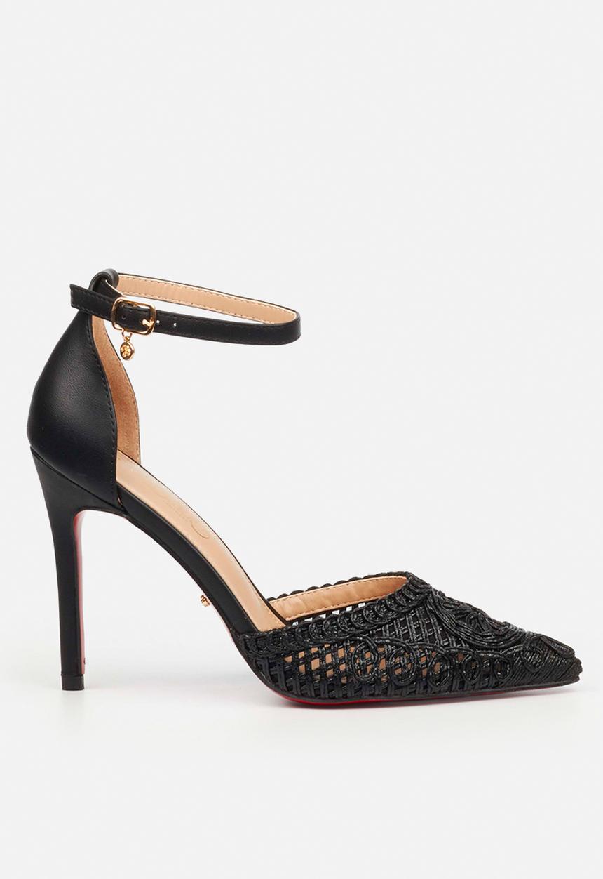 Miss Black - Lola 79 ankle-strap macrame heel - black