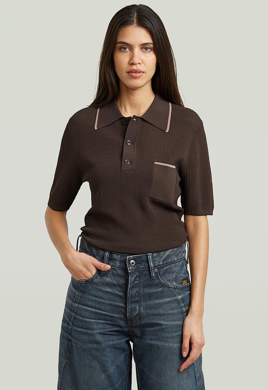 G-STAR - Structure polo knit short sleeve wmn - coffee bean