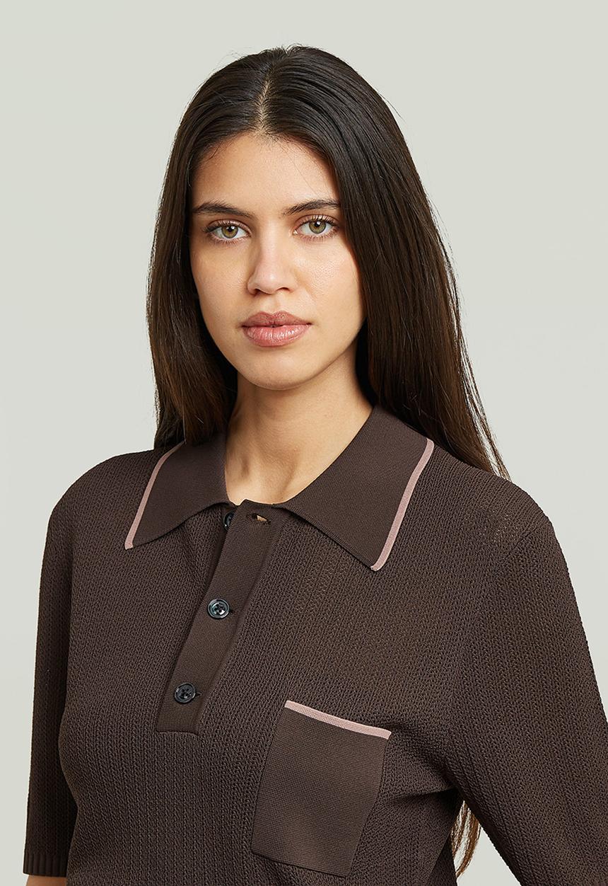 G-STAR - Structure polo knit short sleeve wmn - coffee bean