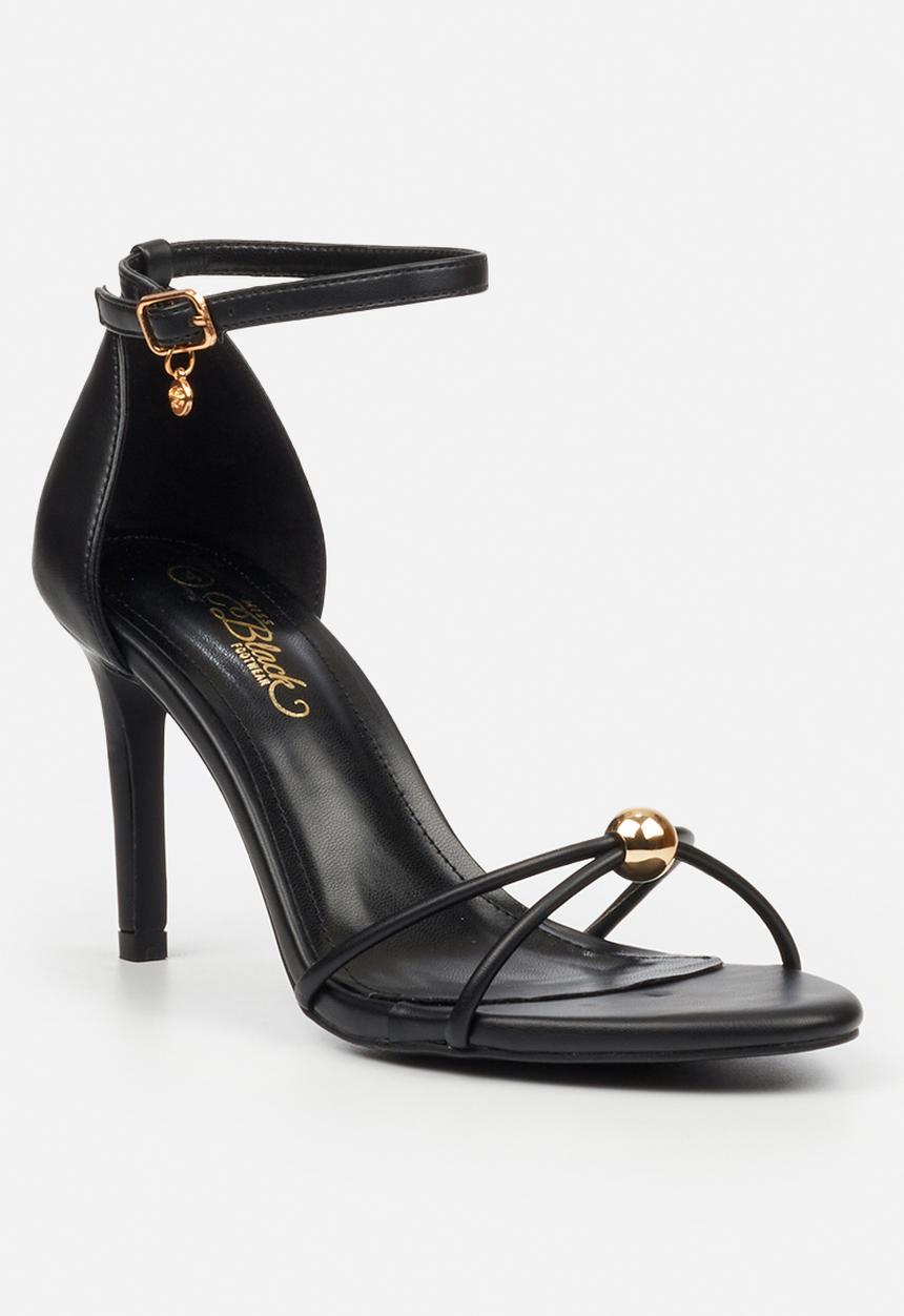 Miss Black - Nelly 4 gold trim strappy heel - black
