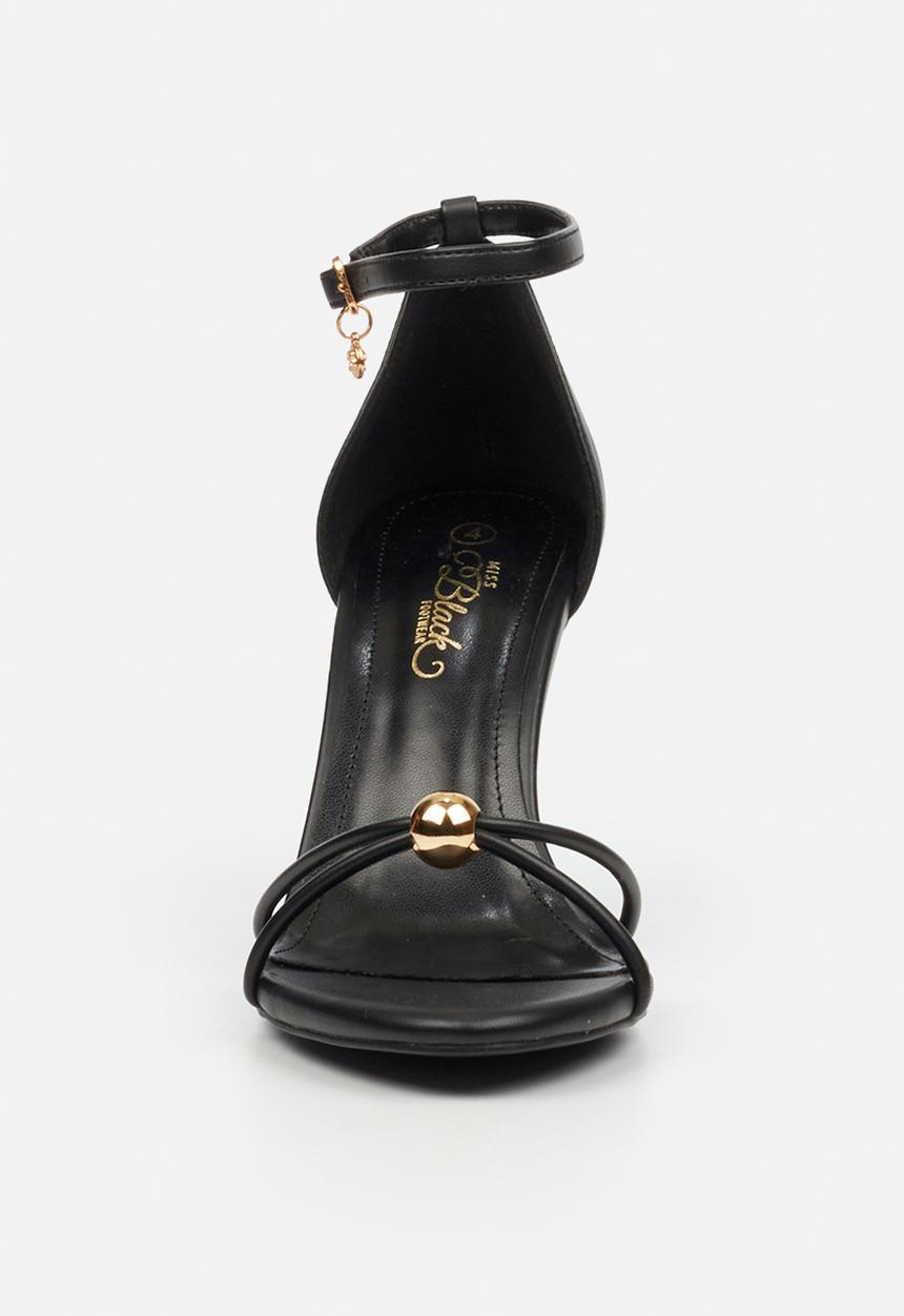 Miss Black - Nelly 4 gold trim strappy heel - black