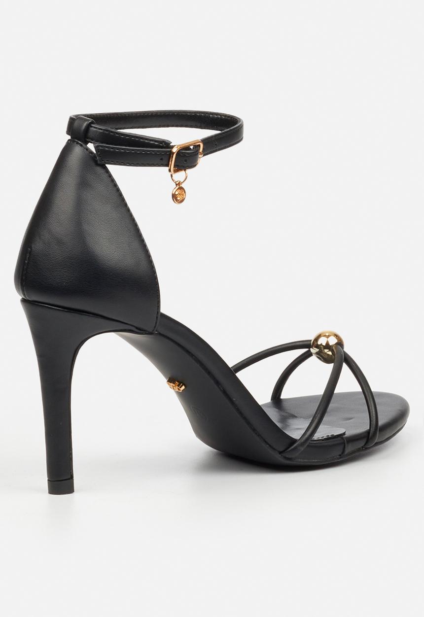 Miss Black - Nelly 4 gold trim strappy heel - black