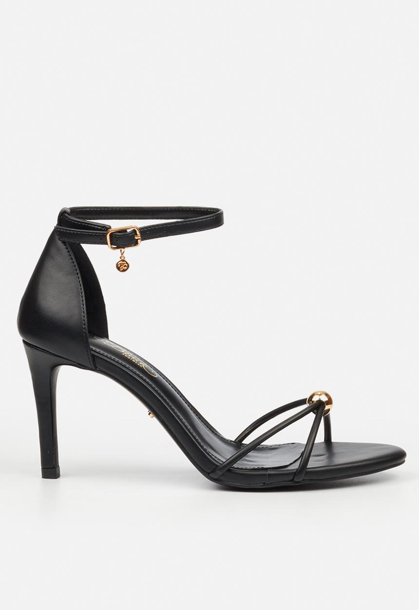 Miss Black - Nelly 4 gold trim strappy heel - black