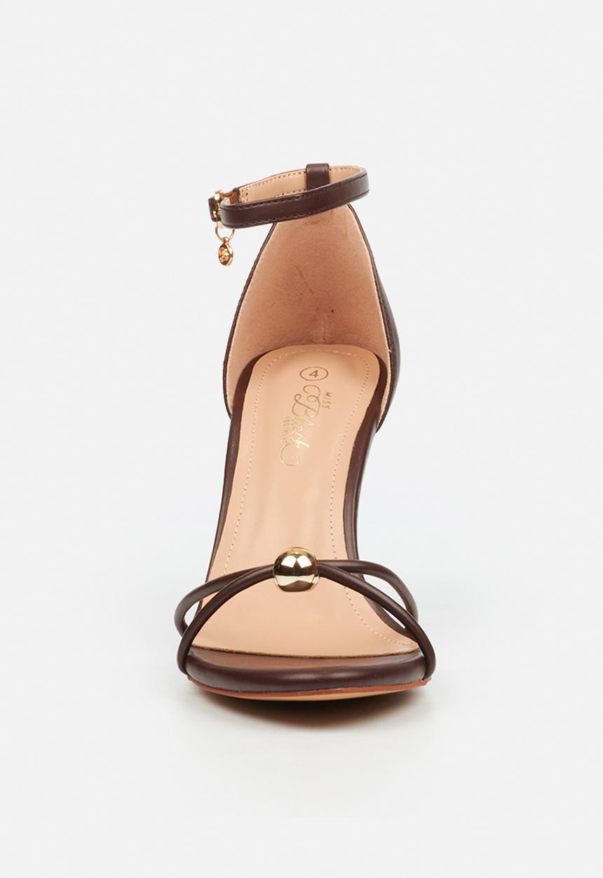 Miss Black - Nelly 4 gold trim strappy heel - chocolate