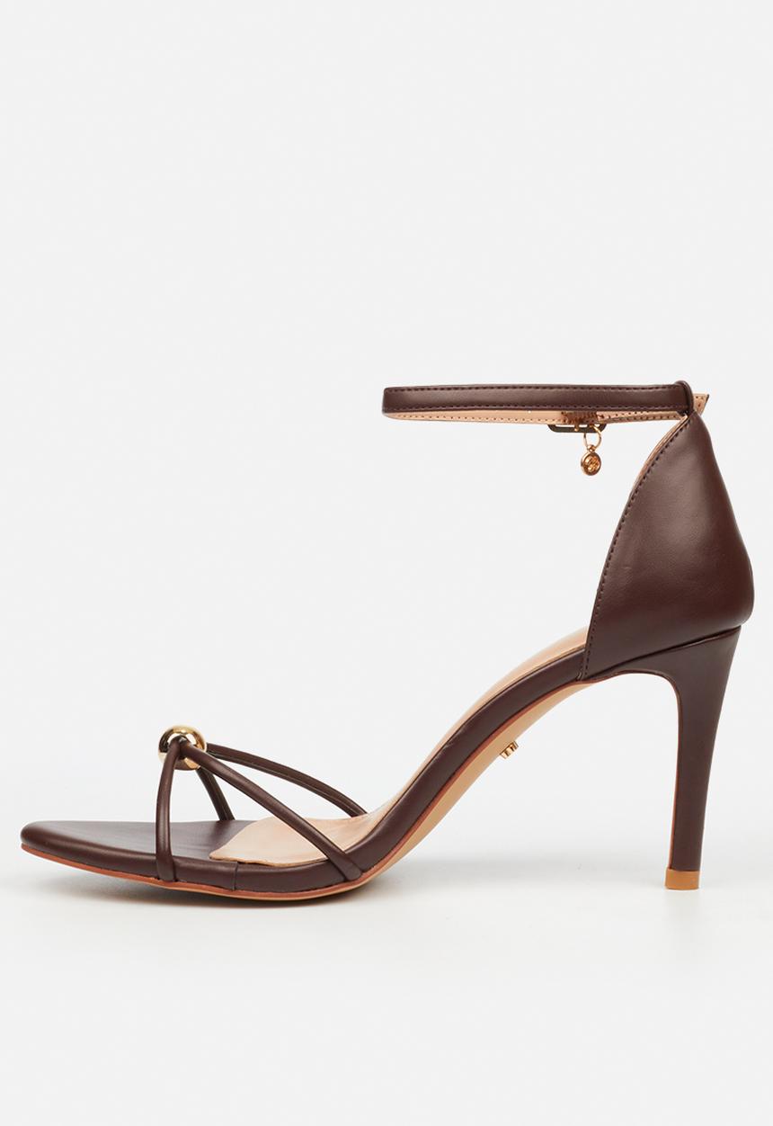 Miss Black - Nelly 4 gold trim strappy heel - chocolate