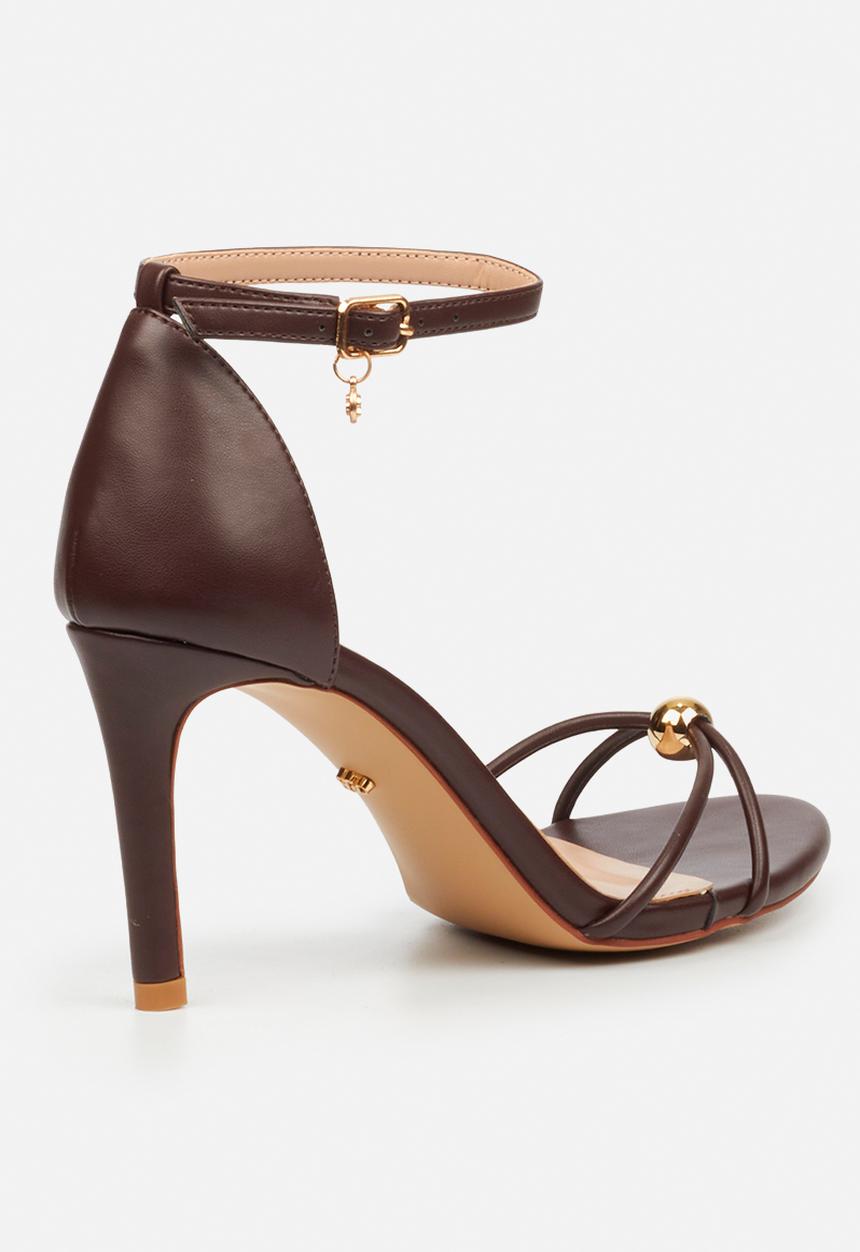 Miss Black - Nelly 4 gold trim strappy heel - chocolate