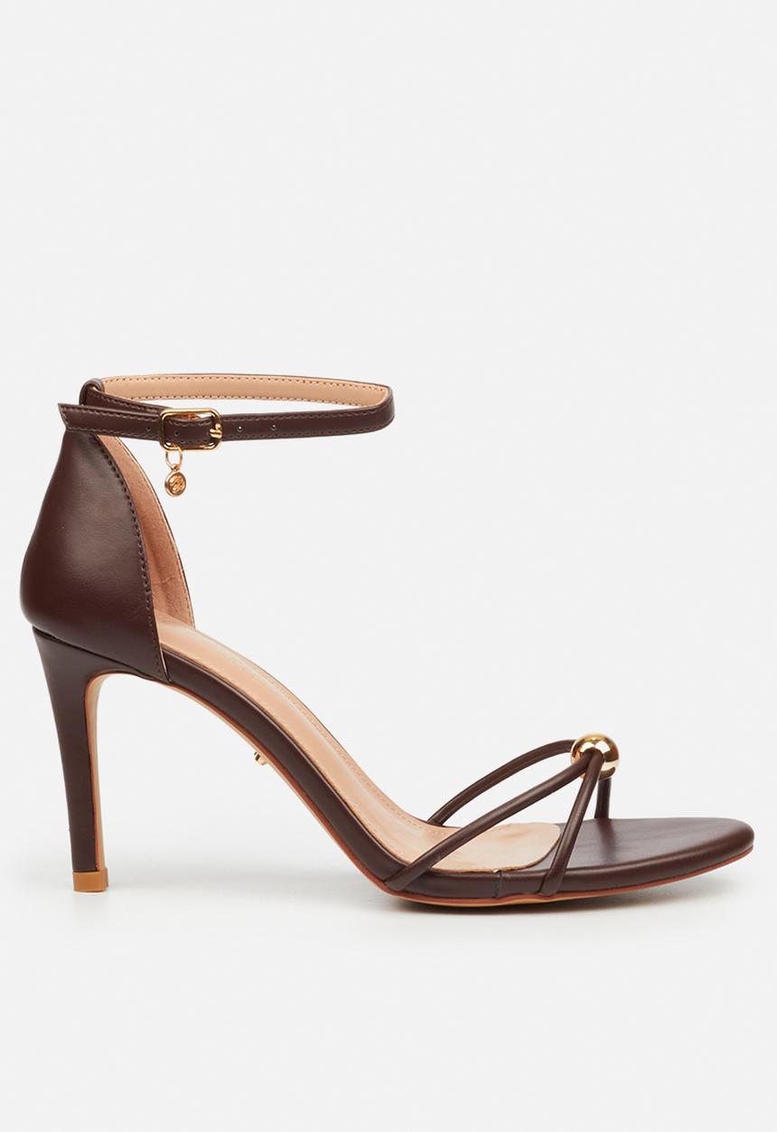 Miss Black - Nelly 4 gold trim strappy heel - chocolate