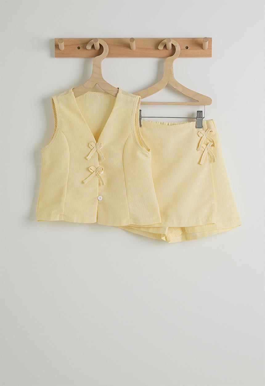 Pop Candy - V-neck blouse & skirt - yellow