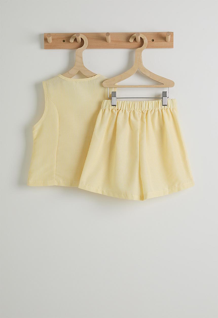 Pop Candy - V-neck blouse & skirt - yellow
