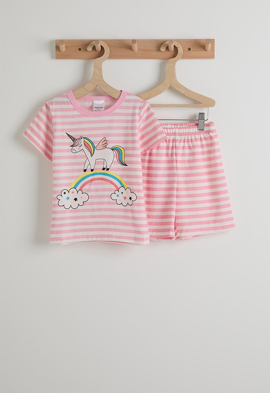 Pop Candy - Unicorn tee & shorts - pink stripe
