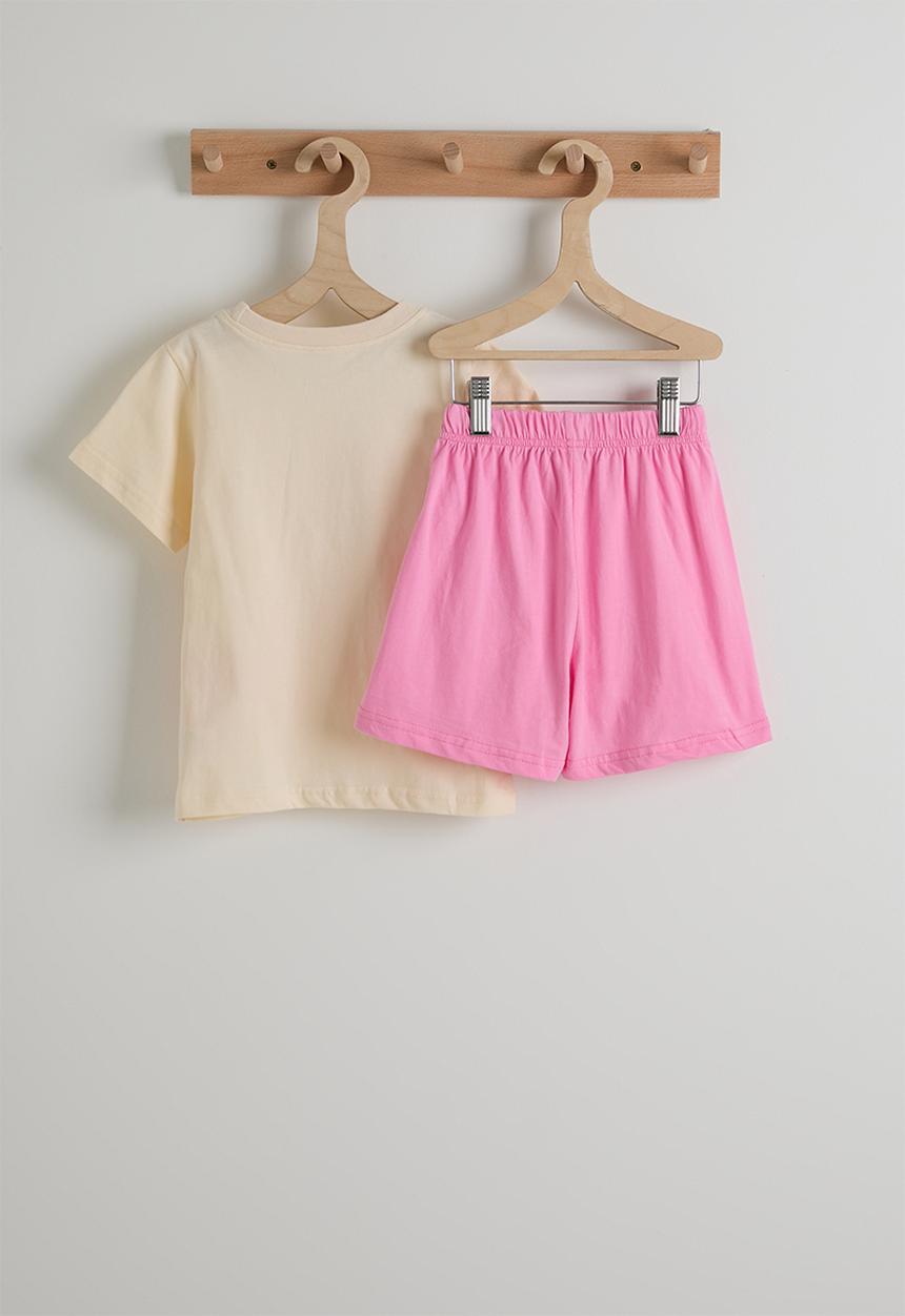 Pop Candy - Unicorn graphic tee and plain shorts - cream/pink