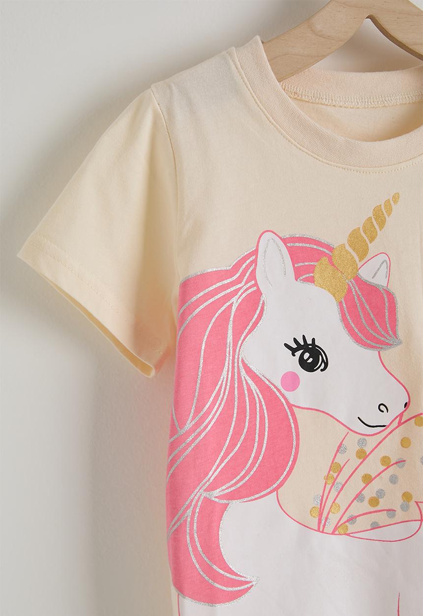 Pop Candy - Unicorn graphic tee and plain shorts - cream/pink