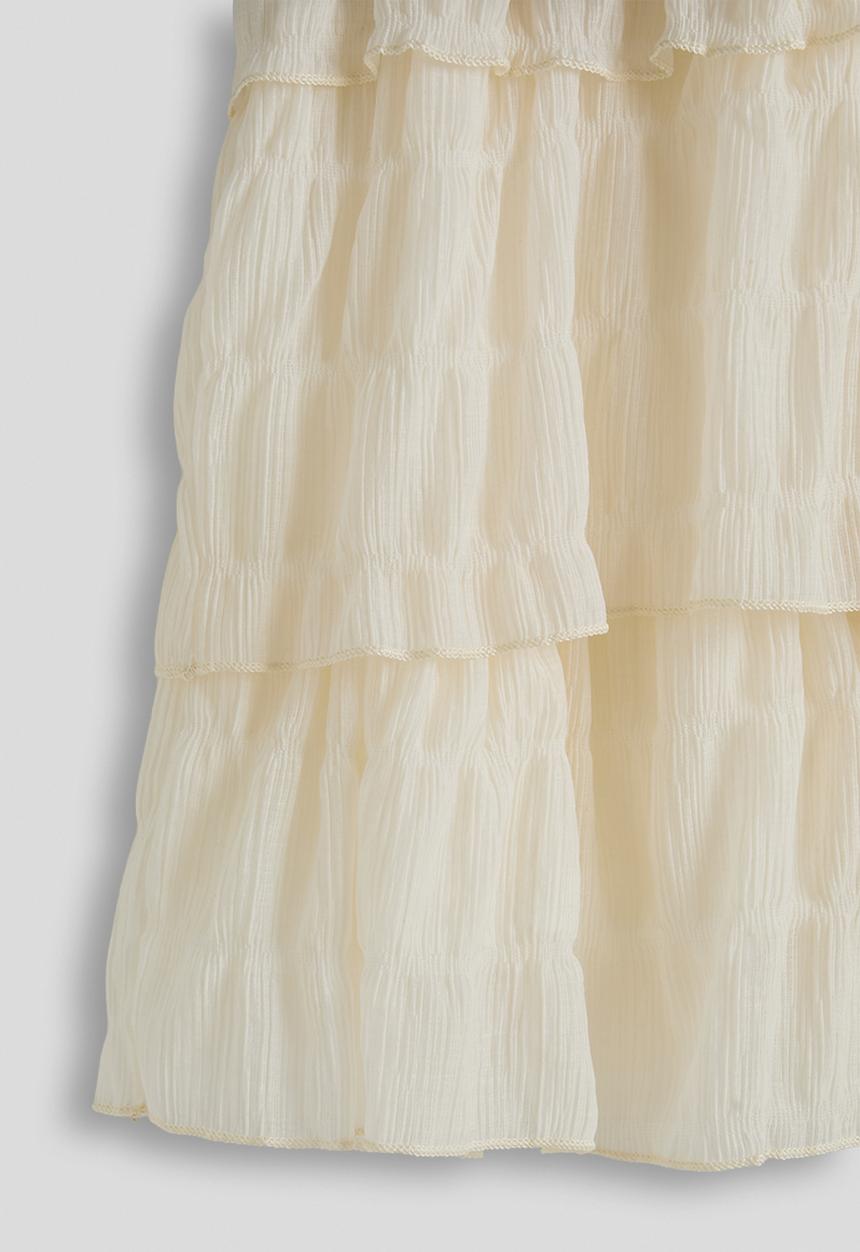 Pop Candy - Tiered dress with denim jacket - white & blue