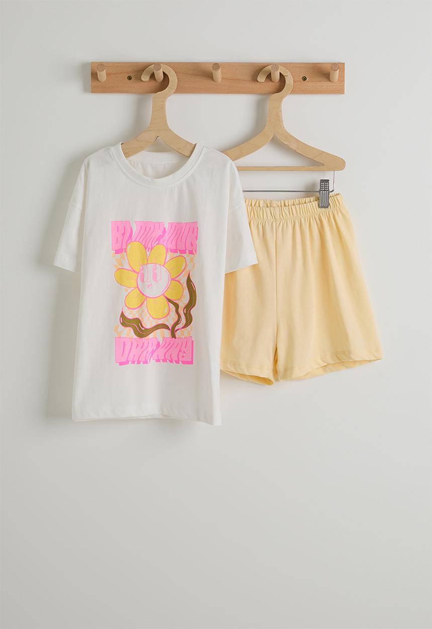 Pop Candy - Tee & shorts - white & yellow