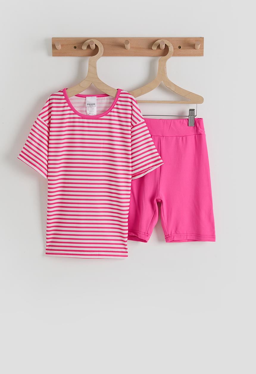 Pop Candy - Tee & cycling shorts - pink stripe & pink