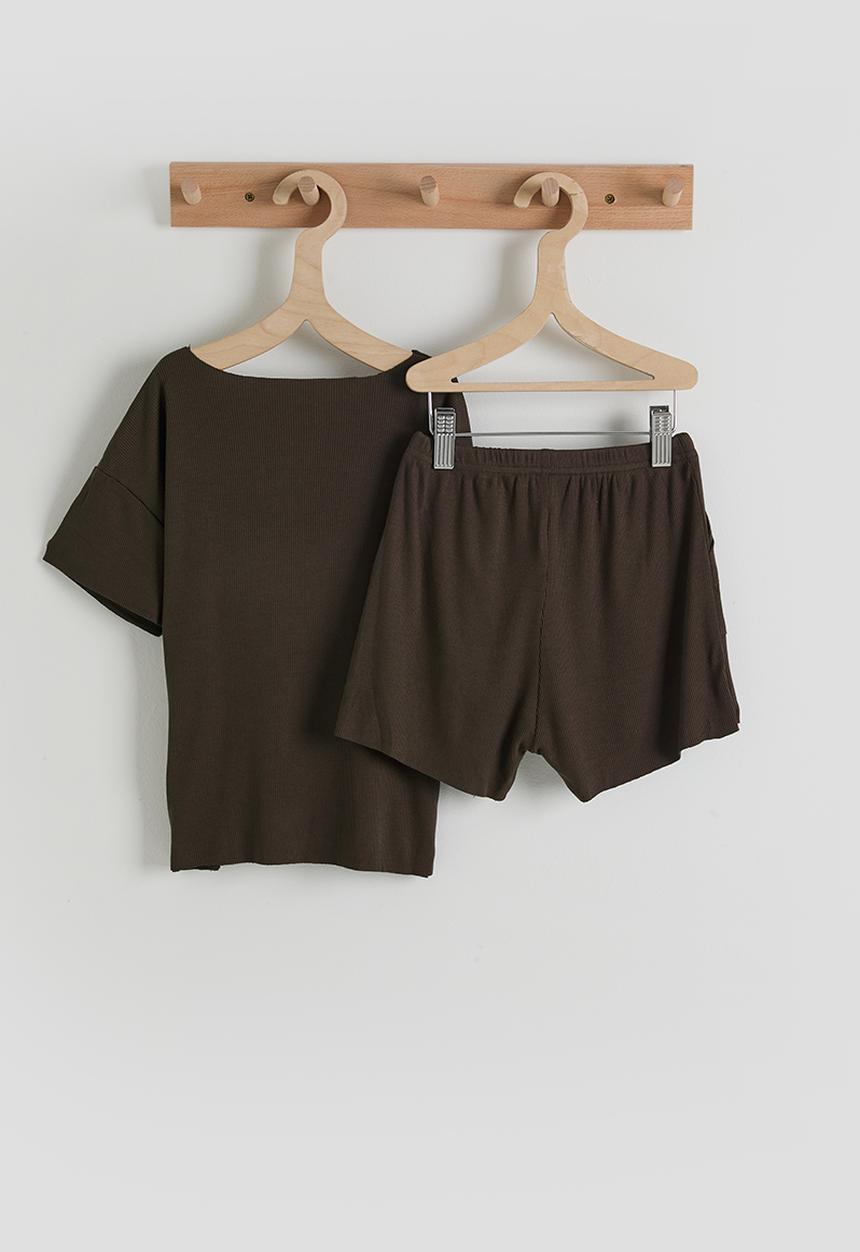 Pop Candy - Tee & shorts - coffee