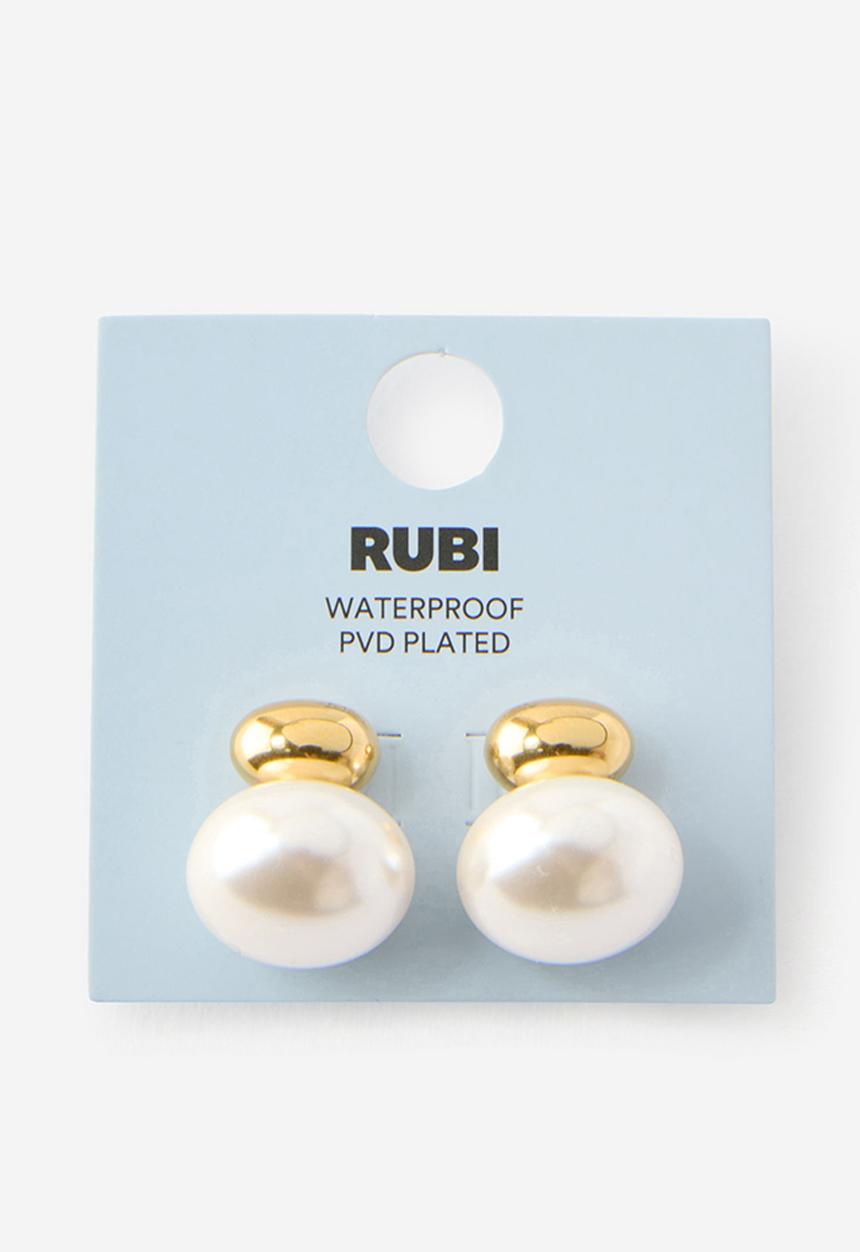 Rubi - Waterproof Small Charm Earring - Gold Plated Pearl Pebble
